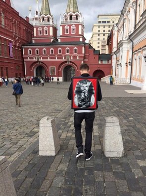 Ilia Sokolov: 'pharaon of the soviet union', 2017 Mixed Media, Political. the artist, Ilia Sokolov , wears his pictures on his back. his work is not tied to galleries. the project is social and long- lasting. He travels with them to different cities and countries, saying that creativity should be free and accessible to all. is proud of the fact that its ...