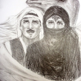 Khalil Dadah: 'Love In The Desert', 2001 Charcoal Drawing, Figurative. Artist Description:  desert , camel , , roaming          ...
