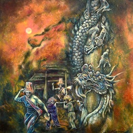  Jian Yu Jhuang: 'dragon pillar', 2020 Oil Painting, Mystical. Artist Description: Dragon Pillar...