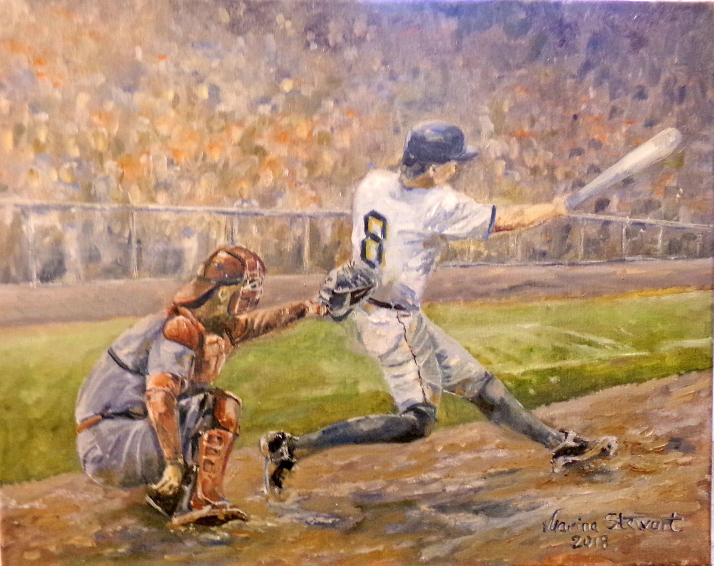 Marina Stewart: 'Game baseball', 2018 Oil Painting, Sports. oil paint on canvas...