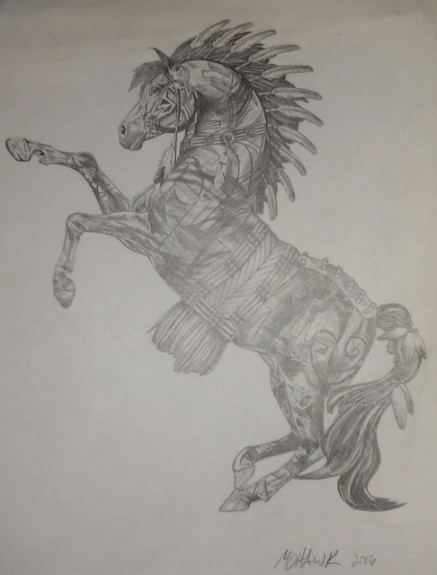 Artist Matthew Lannholm. 'Apache Spirit Horse' Artwork Image, Created in 2016, Original Drawing Pencil. #art #artist