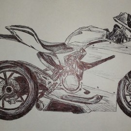 Matthew Lannholm: 'if you like to go fast', 2016 Pen Drawing, Motorcycle. Artist Description: highest horse power to weight ratio on the planet. freehand in pen...