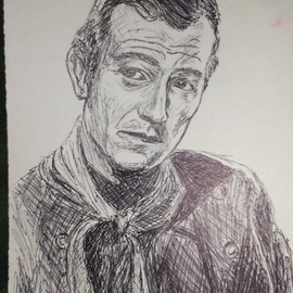 Matthew Lannholm: 'the duke', 2016 Pen Drawing, Celebrity. Artist Description: John Wayne freehanded in pen...
