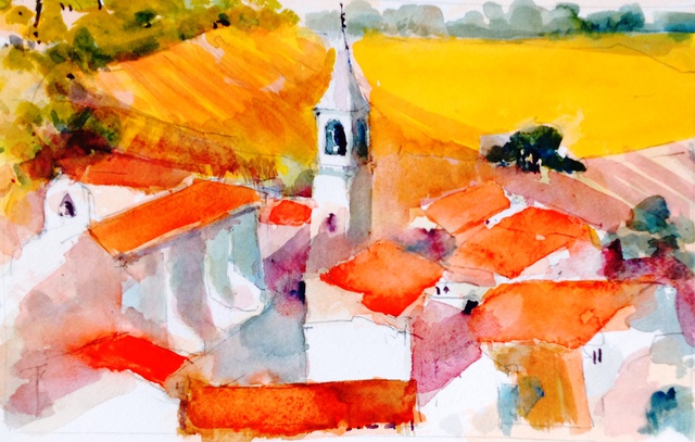 Daniel Clarke  'So France Village', created in 2014, Original Woodcut.