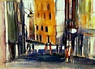 Artist: Daniel Clarke - Title: Street Scene After Midnight - Medium: Watercolor - Year: 2015