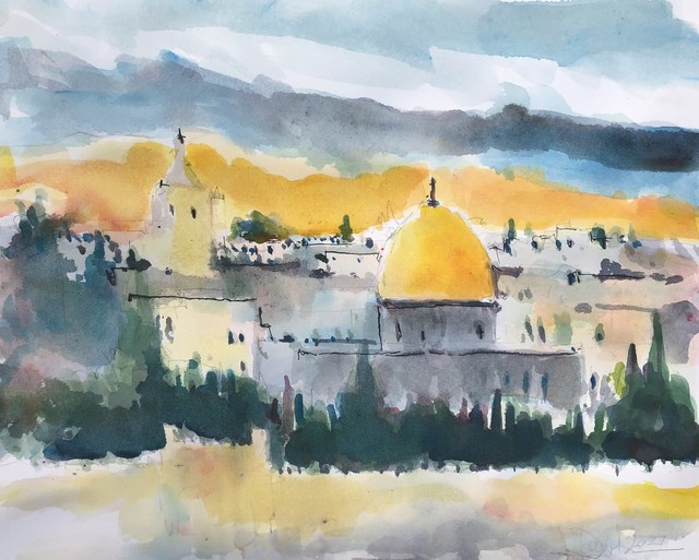 Artist Daniel Clarke. 'Jerusalem Early Evening' Artwork Image, Created in 2021, Original Woodcut. #art #artist