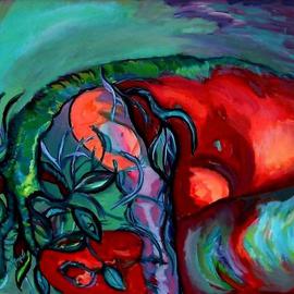 Daniela Isache: 'Metamorphosis', 2008 Oil Painting, Expressionism. Artist Description:   The expressionist view on the mythical story of Daphne                                     An expressionist image of the tight relationship between man and woman.                      ...