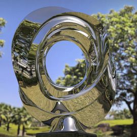 Daniel Kei Wo: 'enigmatic vortex1', 2010 Steel Sculpture, Abstract. Artist Description:  Enigmatic Vortex  captures the essence of motion and mystery through its polished stainless steel form. Inspired by natureaEURtms whirlpools, it reflects the dynamic energy and endless cycles found in the environment. This sculpture invites viewers to explore perspectives where the surrounding world is mirrored, transformed, and reimagined. ...