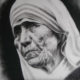 Daniel Patterson: 'Mother Teresa', 2016 Other Drawing, Religious. Artist Description:   A portrait of mother Teresa using a dry brush technique   ...
