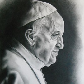 Daniel Patterson: 'Pope Francis', 2016 Other Drawing, Religious. Artist Description:  A portrait of Pope Frances using a dry brush technique  ...