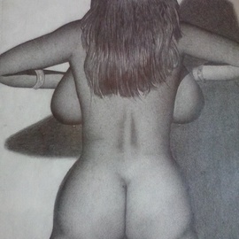 Dantes Coleman: 'woman with shadow', 1999 Pencil Drawing, nudes. Artist Description: Nude Woman with Shadow...
