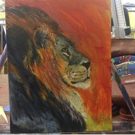 Darnell Foster: 'Lion at Dusk', 2015 Acrylic Painting, Animals. Artist Description:  9x12 acrylic painting ...