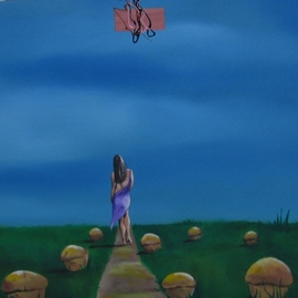 Darrell Hagan: 'a walk through the muffin patch', 2012 Acrylic Painting, Surrealism. Artist Description:  fantasy muffins girl walking ...