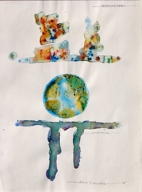 David Rocky Aguirre: 'Earth in vise', 1995 Watercolor, Ecological. Earth in vise - perfunctory- performa.  Watercolor on lightweight paper.  This was not started with an image in mind, I was just playing with salt kernels in paints. ...