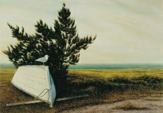 David Larkins: 'Bow Rider', 2002 Giclee, Seascape. Bow Rider was conceived while staying at a B& B in Scarborough Maine. The smell of the salt air blowing on the scrub pines can almost beckon the viewer to daydream.The size noted is the size of the original. The original is for sale $2,600....