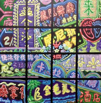 Artist: Winnie Davies - Title: Hong Kong Red Light District - Medium: Acrylic Painting - Year: 2013