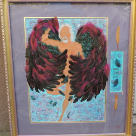 Dawn Eve: 'Gayngel', 2016 Mixed Media, Abstract Figurative. Artist Description:  Male older Angel w wings of real feathers28 x 32 framed. ...