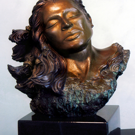 Dawn Feeney: 'Amaqua', 2005 Bronze Sculpture, Mystical. Artist Description:   Bronze sculpture with ferric ( yellow- brown) patina. Native American Female that can shift to Male when turned to side view. Meant to convey the positive and negative within us all and the wholeness of all beings.  ...