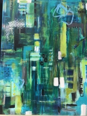 Karen Stein: 'into the deep', 2020 Mixed Media, Nature. any shades of blues and green tones layered and accented with markings creating depth and texture...