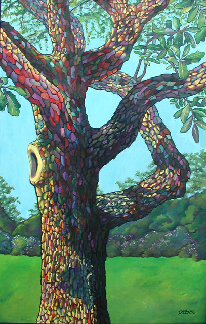 Artist Debra Lennox. 'Audubon Park Oak Tree' Artwork Image, Created in 2004, Original Printmaking Woodcut. #art #artist