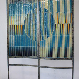 Daniel Castillo: 'FULL MOON', 2010 Fused Glass, Geometric. Artist Description:  Fused glass screen , painted metal frame. ...