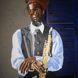 Dennis Duncan: 'BLEU ON BROAD STREET', 2003 Acrylic Painting, Figurative. Artist Description: Bleu On Broad St.48x60Acrylic/ Mixed- MediaBleu is one of the local street performers, along the Avenue of the Arts on Broad St. ,  Philadelphia, Pennsylvania. USA...