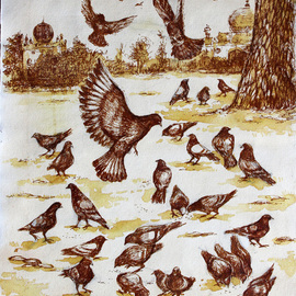 Debabrata Biswas: 'hyd diary 21', 2018 Pen Drawing, Birds. Artist Description:                   Capturing a moment of life is an artistaEURtms ageless quest. I try to establish the fundamentals of space and unifying this dire necessecity in my work. I derive inspiration from my immediate surroundings, so my subjects are always nature, animal and human. I intend to portray them ...