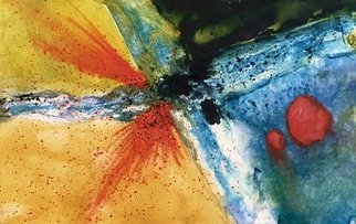 Deb Babcock: 'Big Bang l', 2016 Watercolor, Abstract. Artist Description:  This modern abstract art is an original watercolor painting that will add bright color and interest to your home or office decor. This original abstract painting is titled Big Bang I and features a cruciform composition with shades of blue, green, red and yellow in a lively, pleasing ...
