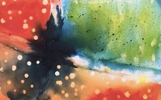 Deb Babcock: 'Big Bang ll', 2016 Watercolor, Abstract. Artist Description:  This modern abstract art is an original watercolor painting that will add bright color and interest to your home or office decor. This original abstract painting is titled Big Bang II and features a cruciform composition with shades of blue, green, red and yellow in a lively, pleasing ...