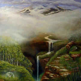 Devi Delavie: 'Cachee Vallee De La Vie', 2003 Acrylic Painting, Landscape. Artist Description: Hidden valley of life. Higher than high, deeper than deep, there only the ancient spirits creep....