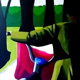 Denise Dalzell: 'errand', 2018 Acrylic Painting, People. Artist Description: painting, errand, illustration, expressionism, pop art, modern, realism, park, bicyclist...