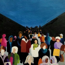 Denise Dalzell: 'gallery', 2021 Acrylic Painting, People. Artist Description: An illustration of interaction of people interacting in public again. ...