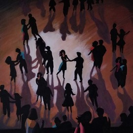 Denise Dalzell: 'lumiere', 2020 Acrylic Painting, People. Artist Description: An illustration of people celebrating at an evening dance party...