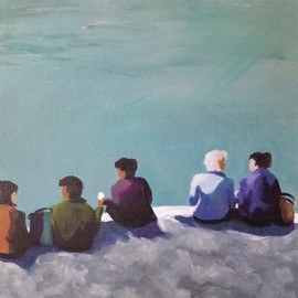 Denise Dalzell: 'quintet', 2021 Acrylic Painting, People. Artist Description: Together again, pausing for a break riverside. ...