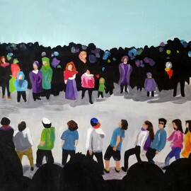 Denise Dalzell: 'together', 2017 Acrylic Painting, People. Artist Description: painting, together, illustration, expressionism, pop art, modern, realism, crowd, people...