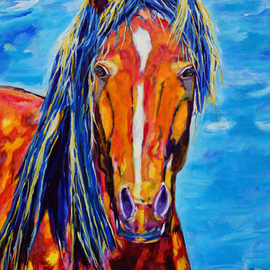 Denise Messenger: 'chosen', 2019 Acrylic Painting, Horses. Artist Description: Original acrylic impressionistic horse fine art on canvas painting 30 x 40 inches.  In a black floater frame. ...
