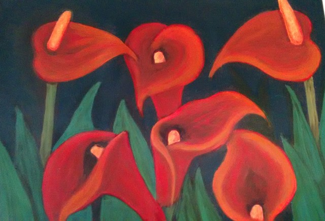 Denise Seyhun  'Red Calla Lilies', created in 2016, Original Painting Acrylic.