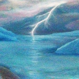 Denise Seyhun: 'stormy night', 2017 Oil Painting, Sea Life. Artist Description: Storm, sea world, seascape, lightning, stormy night...