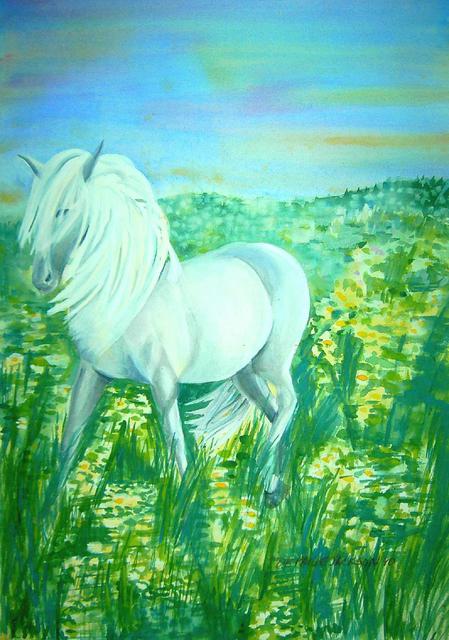 Artist Deborah Paige Jackson. 'White Horse' Artwork Image, Created in 1998, Original Drawing Pencil. #art #artist