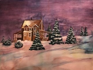 Deborah Paige Jackson: 'a snowy night', 2018 Watercolor, Landscape. Painted from a composition I created from images from my photography collection. ...