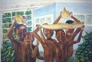 Deborah Paige Jackson: 'boys from addis abbaba', 1999 Watercolor, Children. This photo struck me that my husband at the time had taken while he was on tour in Addis Abbaba Ethiopia. ...