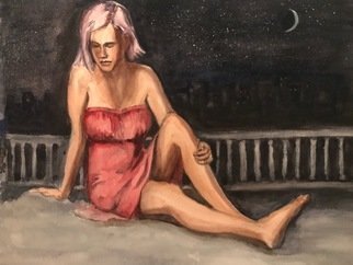 Deborah Paige Jackson: 'girl on a roof', 2019 Watercolor, Figurative. The young model is resting on her rooftop deck. ...