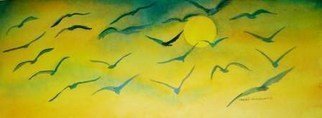 Deborah Paige Jackson: 'sun n birds', 2002 Watercolor, Birds. Birds, landscape, scenery, flight...