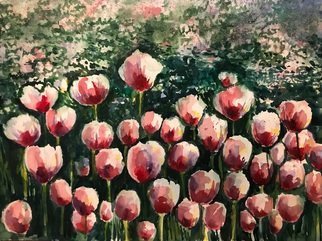 Deborah Paige Jackson: 'tulip time', 2018 Watercolor, Floral. A garden in the park full of tulips. ...