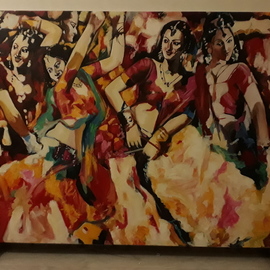 Parijat Dey: 'dancing girls', 2018 Acrylic Painting, Beauty. Artist Description: copy art of a famous artist Subrata Ganguly...