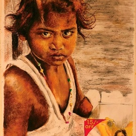 Parijat Dey: 'lost childhood ii', 2021 Pastel, Poverty. Artist Description: Children are the ambassador of Almighty. Still there are children who don t get what is needed . They are horned with hunger. In this painting a child is holding an empty paper container of a health drink sitted on the ground of a brick field. Through this I ...