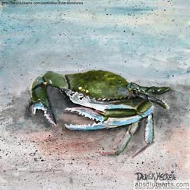 Derek Mccrea: 'blue crab', 2013 Giclee, Animals. Artist Description:  Blue crab beach sealife art animal wildlife watercolor painting giclee art print...