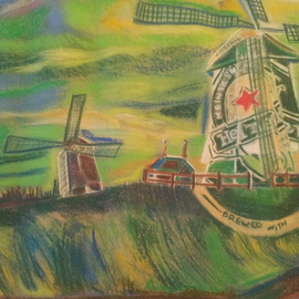 Despo Ioannidou: 'Heineken landscape', 2016 Pastel, Landscape. Artist Description:  drawing a landscape with soft pastels, using a Heineken windmill ...