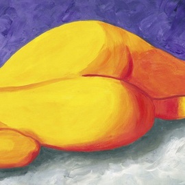 Desray Lithgow: 'Lay Down Beside Me', 2011 Acrylic Painting, Abstract Figurative. Artist Description:  Resembling a landscape in many ways, rich, colourful and striking, yellow, orange and reds in the figure framed by a background of purple/ lavendar and grey.Lay Down Beside Me, an 