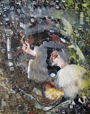 K Van Zwol: 'WiRED', 2008 Mixed Media, World Conflict.  Photomontage, acrylic, candlewax on canvas board ...